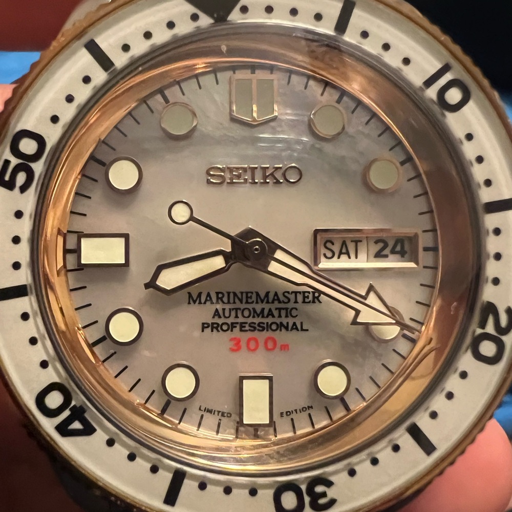 Seiko mother of pearl dial diver custom watch automatic top level build.